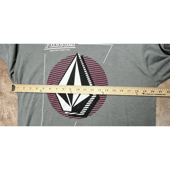 Medium Grey Volcom Long Sleeve T-shirt Volcom Logo Down One-sleeve Size L - Picture 3 of 4